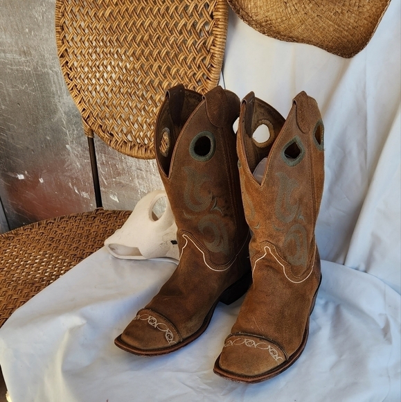 Justin BR1627 Suede Square Toe Cowboy Boots‎ - Picture 6 of 11